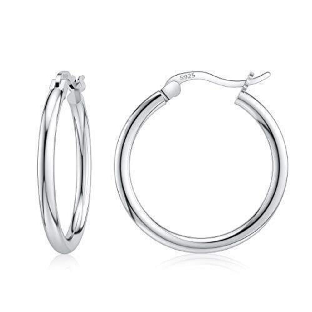 1195 Sterling Silver Hoop Earrings 18K White Gold Plated Hypoallergenic
